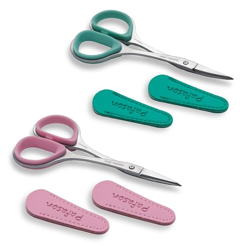 PAFASON Small Travel Sewing Embroidery Scissors Set Curve Straight Tip | Stainless Steel for Quilting Knitting Crafting Cross Stitch Crochet Thread Yarn Paper Detail Cutting Soft Rubber Handle - color: Green+pink