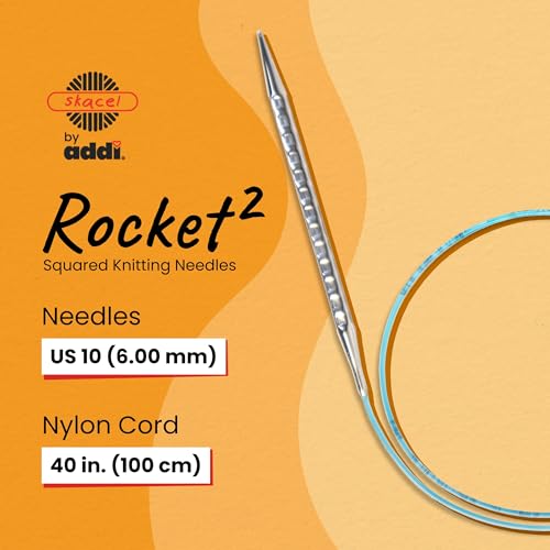 skacel by addi Rocket 2 (Squared) Circular Knitting Needles, Fixed 40 Inch (100 cm) Plated Brass Tips with Flexible Nylon Cord, 6 mm (US Size 10)