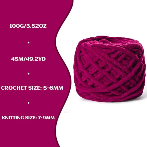 3 Pack Plush Chenille Chunky Yarn 100g (49.2yd) - Fluffy Velvet Yarn Crochet for Blanket Knitting and Crocheting - Baby Yarns for Crocheting Soft - Amigurumi Yarns (3 Angola Red) - color: 3 Angola Red