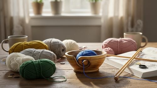 Handmade Wood Yarn Bowl Holder, Knitting Supplies Crochet Skien Organizer | 6 x 2.5 Inch smooth spiral slot, non slip base, prevents tangles, fits skeins crochet hooks, knitting needles & craft storage