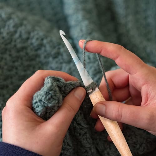 Ommi Ergonomic Handle Crochet Hooks | Handcrafted 6.7’’ Mango Wood Crochet Hook | Knitting Needle, Craft Yarn Weave | Best Gift! (Blue & Wood, 5 mm) - color: Blue & Wood, 5 mm