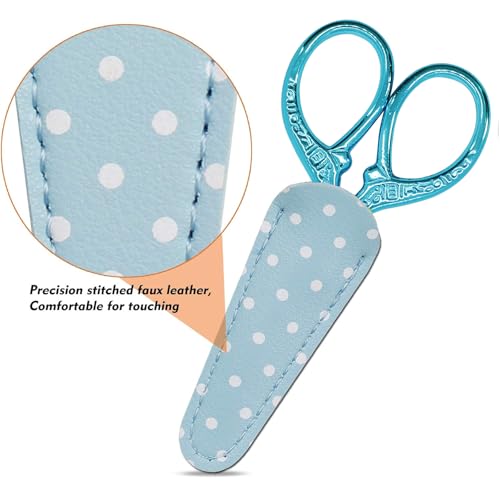 Embroidery Scissors 3.6 inch Crafting Scissors with Leather Cover | Stainless Steel Sharp Tip Scissors Shears for Needlework DIY Craft Thread Cutting Artwork Cross Stitch - color: Light Blue
