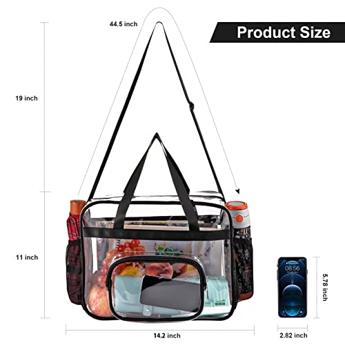 Clear Bags Stadium Approved,See Through Tote Bag+Shoulder Strap Large Transparent Bag - color: Large Size Black