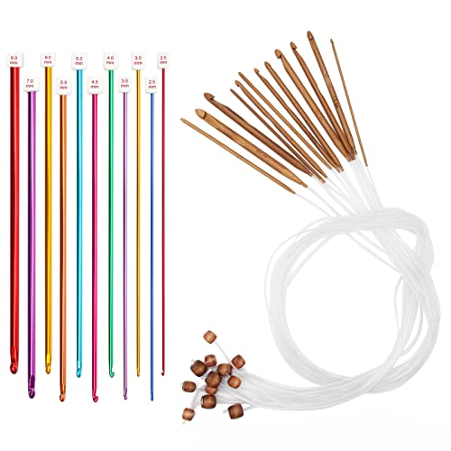 23 Pieces Tunisian Crochet Hooks Set, AHIER 12PCS Bamboo Crochet Hooks 3-10mm and 11PCS Tunisian Afghan Aluminum Knitting Needles Set 2-8mm (Transparent)