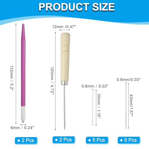 PATIKIL Doll Hair Rooting Holders Kit, 0.6mm/0.8mm Doll Hair Rerooting Knitting Needles with Wood Awls Crochet Hooks Doll Wig Tool for Doll Hair Making Supplies DIY Crafts, Purple - color: Purple, size: 0.6mm/0.8mm
