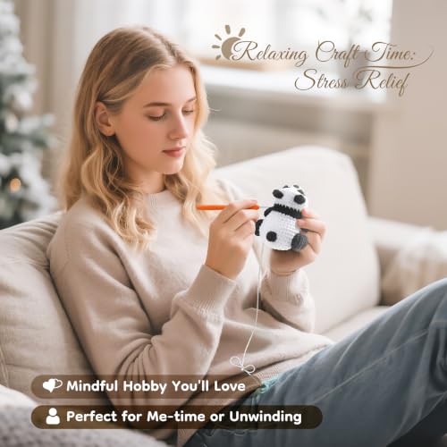 Crochet Kit for Beginners, Panda & Capybara Crochet Animal Kits | Easy Crochet Kit for Adults, Complete Knitting Kit w/ Step-by-Step Video Tutorials, Crochet Gifts - color: White and Brown