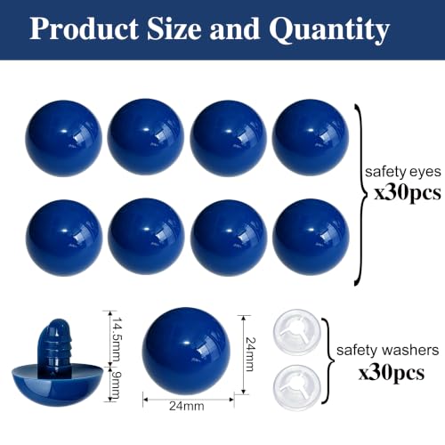 Thalinfayi 24mm Large Safety Eyes Craft Eyes for Amigurumi Crocheting | 60pcs Plastic Safety Eyes and Washers for DIY Crafts Amigurumi Stuffed Animals Handmade Projects. Tool-Free Installation - color: Blue