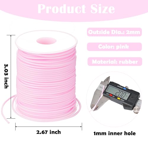 Hollow Rubber Tube Cord 54 Yards 2mm Light Pink Stitch Keeper with 1mm Hole | Tubing Knitting Barber Cord Rubber Saver Rubber Pipe with Spool for Knitting Projects Jewelry Making and Bead Creations - color: Light Pink