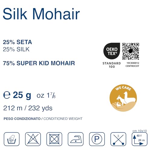 Silk Mohair Yarn for Knitting – Lace Weight Mohair Yarn with Silk, Made in Italy – Green-30486, 2 Skeins - color: Green - 30486, size: 2