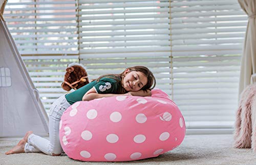 WEKAPO Stuffed Animal Storage Bean Bag Chair Cover for Kids | Stuffable Zipper Beanbag for Organizing Children Plush Toys Large Premium Cotton Canvas (Pink Dot, X-Large) - color: Pink Dot, size: X-Large