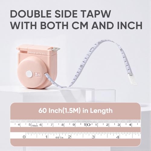 2 in 1 Tape Measure, 60in/1.5m Retractable Measuring Tape with Soft Body Measuring Tape, Dual Sided Inch & Metric, Waist Tape Measure for Body, Sewing, Tailor, Craft, Home - color: pink