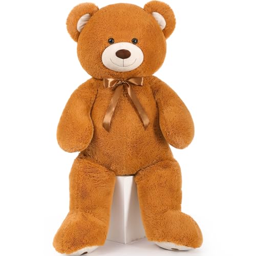 MorisMos 47inch Giant Teddy Bear Stuffed Animal 4ft, Big Teddy Bear Plush for Baby Shower, Life Size Stuffed Bear Gifts for Kids, Girls, Girlfriend, Women on Valentine, Christmas, Birthday（Brown） - color: Brown, size: 4 ft