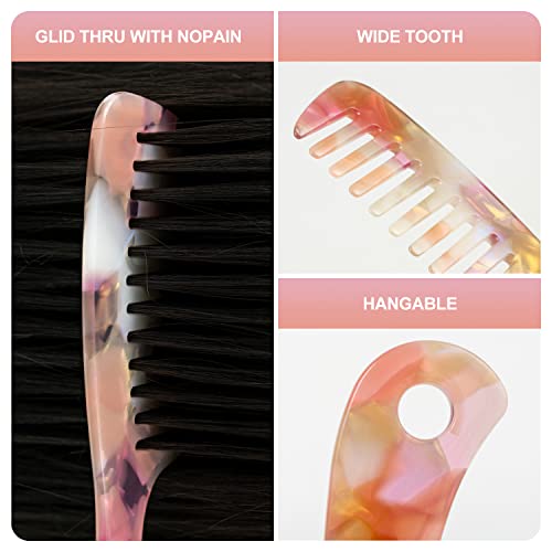 Large Wide Tooth Hair Comb Tortoise Shell Comb for Thick Curly Hair | Cellulose Acetate Hair Detangling Comb Round Tooth for Women Men or Kids, Anti-Static Wet or Dry, Purple - color: Purple