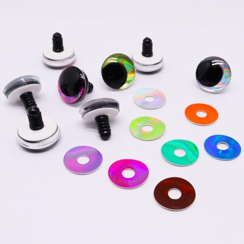 BUXIMN 16pcs 25mm 3D Large Safety Eyes for Crocheting, Tie Dye Laser Crochet Safety Eyes, for Stuffed Animals Doll Eye Crafts - color: Colorful A, size: 25mm