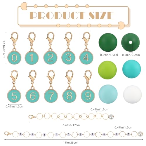 COGCHARGER DIY Knitting Tool Sets 32Pcs Including Alloy Enamel Crochet Stitch Markers Knitting Row Counter Chains Silicone Knitting Needle Stoppers for Knitting Project（Sea Green）