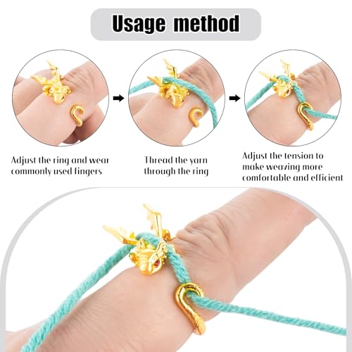 HUISUYTON Dragon Crochet Rings, 4Pcs Crochet Tension Rings | Adjustable Yarn Ring for Finger, Knitting Crochets Loop Ring for Women Mother Grandma Gifts - color: Colorful