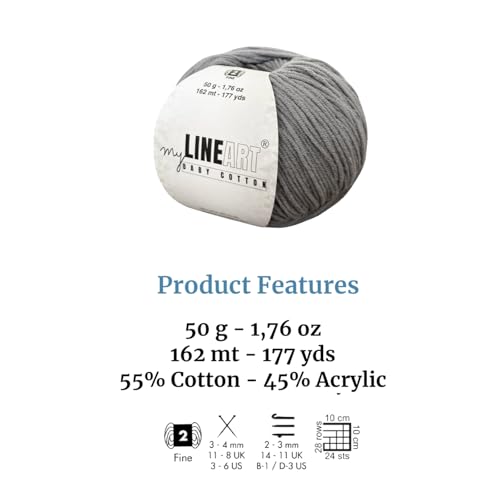 Baby Cotton Yarn, 55% Cotton 45% Acrylic, Fine (2) for Crochet and Knitting 4x1.76 Oz (4x50g) / 4x177 Yrds (4x162m), Soft Yarn, Amigurumi Yarn - color: Dark Grey, size: 4 Skeins