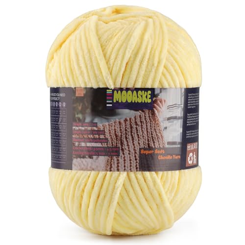 Chenille Yarn for Crocheting, Yellow Baby Blanket Fluffy Yarn for Crochet | 1 Pack of 262 Yds/7 Oz Ultra Soft Yarn for Crocheting, Fuzzy Chunky Yarns, Plush Velvet Yarn for Knitting Amigurumi, Blankets - color: Yellowish, size: 1 Skein