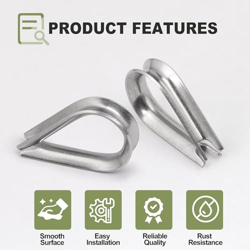 M3 Wire Rope Thimble, 304 Stainless Steel Thimble for 3/32-1/8 Inch Diameter Wire Rope, 12 Pieces - size: M3
