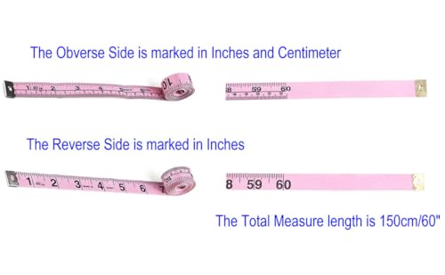 Pink Tape Measure, Measuring Tape for Body Measurements Fabric Soft Cloth Sewing Tailor Waist Flexible Weight Loss Vinyl Home Craft Fashion Double Scale Ruler, 60 inch, 3 Pack