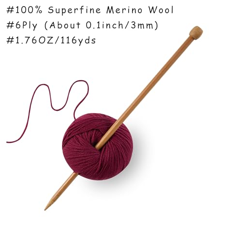 100% Merino Wool Yarn, 6-Ply Luxurious and Soft Yarn for Hand Knitting & Crocheting, 1.76 OZ/50g, 127 yds/116 Meters(Deep Red, 1 Ball) - color: Deep Red, size: 1 ball