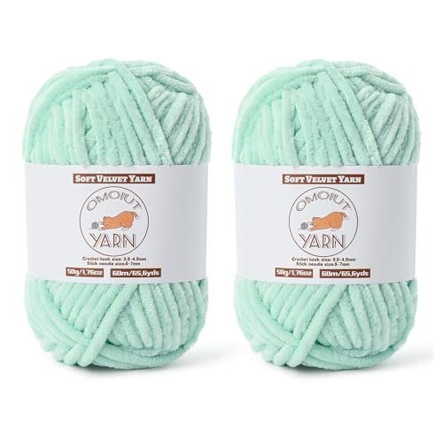2 Pack Mint Green Fluffy Velvet Yarn for Crocheting, Chunky Chenille Baby Blanket Yarn for Crochet, Soft Fuzzy Puzzle Yarn for Knitting, (50g/1.77oz Each) Bulky Thick Amigurumi Crochet Yarns - color: 2 Mint Green