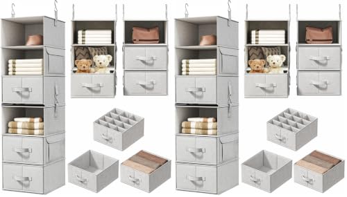 Vailando 6-Shelf Hanging Closet Organizer with 3 Drawers, 2 Separable 3-Shelf Closet Organizers and Storage for Wardrobe Organization, Hanging Dresser for Nursury & Dorm Clothes Organizer (Pack of 2) - color: Silver Gray, size: 6-Shelf Separable (Pack of