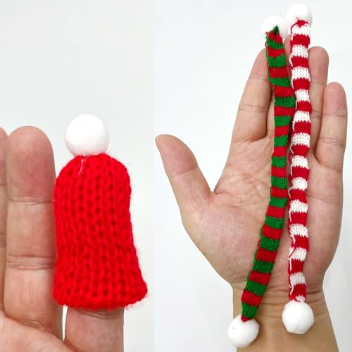 Yxtwaeh 48 Pcs Mini Santa Hats and Scarves for Christmas Crafts Mini Knit Doll Hat Scarf for Christmas Tree Ornaments Wine Bottle Toppers, Red and Green