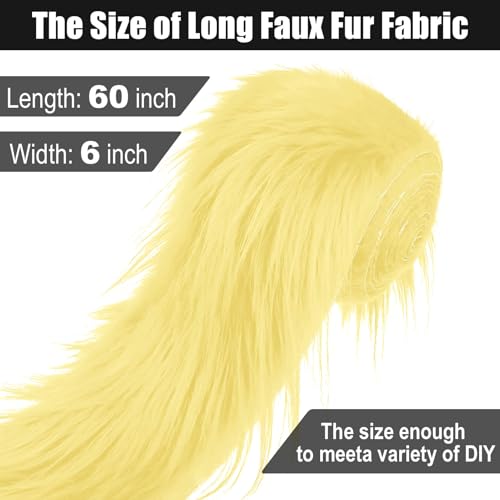 Light Yellow 6x60Inch Faux Fur Shaggy Plush Faux Fur, Fabric Precut Strips Fluffy Fuzzy Faux Fur, Craft Beard Hair, Beard Miniature Dolls Rugs Mats Gift, Winter Halloween Christmas Costume Party Decor