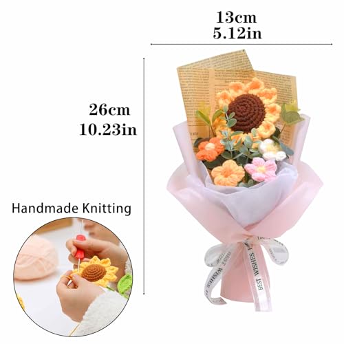 Crochet Flowers Bouquet, Handmade Knitted Bouquet, Crochet Bouquet Kit Knitted Fake Sunflower Daisy, Gift for Mother Wife on Birthday Anniversary (01Pink) - color: 01pink