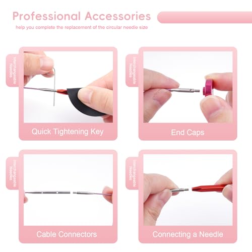 Hobekoee Short Interchangeable Knitting Needles Set | 9 Pairs Square Circular Knitting Needles with Case ,Cubic Metal Knitting Needle,3.5mm-8.0mm - color: Red