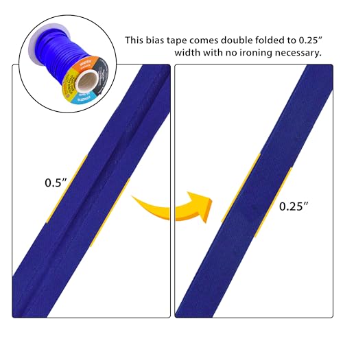 Mandala Crafts 55 Yds 1/4 Inch Blue Double Fold Bias Tape for Sewing | Machine Washable Binding Tape for Quilting, Hemming, Seams, Fabric Piping, All Fabrics & Denim, Indoor & Outdoor - color: Blue, size: 1/4 Inch 55 Yards