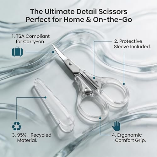 PAFASON Small Travel Embroidery Craft Scissors Set Straight Curved Tip | Stainless Steel for Scrapbooking Quilting Sewing Knitting Cross Stitch Crochet Thread Yarn Paper Detail Cutting Safety Case - style: Contemporary