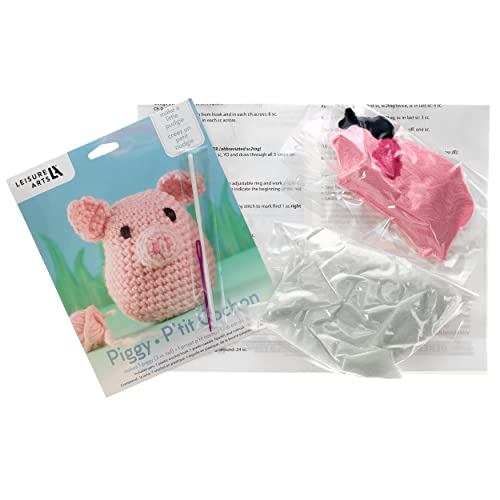 LEISURE ARTS Pudgies Animals Crochet Kit, Piggy, 3", Complete Crochet Kit, Learn to Animal Starter Kit for All Ages, Includes Instructions, DIY Amigurumi Kits - color: Piggy Pudgie