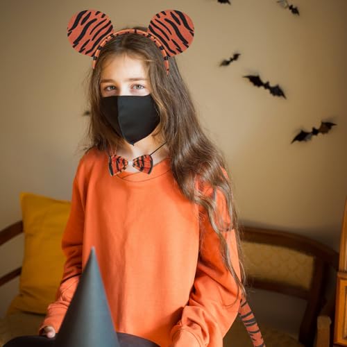 4 Pieces Tiger Ears Tail Costume Accessories Set – Plush Tiger Ears Headband, Tail, Bow Tie, and Nose for Kids and Adults, Jungle Safari Party, Halloween Dress-Up, Cosplay, and School Plays