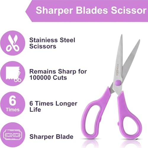 6PCS 8" Scissors,Sharp Stainless Steel Multicolor for Office School Crafts | Right/Left Handed, Comfort Grip Scissors for Office Desk Accessories Sewing Fabric Home Craft School Teacher/Class Supplies - color: Rainbow Color