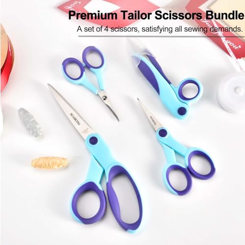 SCAIKTIG Premium Sewing Scissors Bundle, 8" Heavy Duty Fabric, 5" Embroidery, 4" Small Detail Scissors, 5" Thread Snips, Tailoring, Dressmaking, Quilting, Arts&Craft Supplies, Blue - color: Blue(8“/5”/5“/4”)