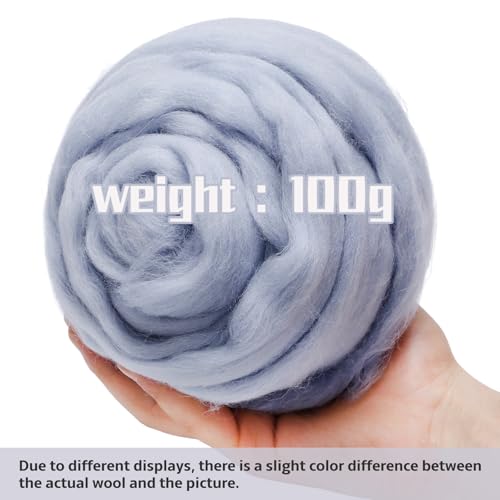 3.53oz Needle Felting Wool Roving for Needle Felting Ash Blue Felting Wool | Wool Roving Bulk Roving Wool for Felting Pure Wool Chunky Yarn Spinning Wet Felting Diy Hand Spinning - color: ash blue