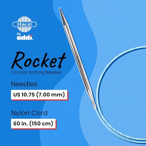 skacel by addi Rocket Circular Knitting Needles, Fixed 60 Inch (150 cm) Plated Brass Tips with Flexible Nylon Cord, 7 mm (US Size 10.75) - size: 7.00 mm