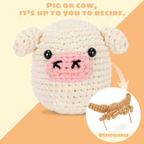 Crochet Kit for Beginners Adults - Pig and Cow Starters Crochet Kit, Beginners Crocheting Kitting for Adults Teen, DIY Craft Gifts with Crochets Yarns, Hook, Step-by-Step Video, Instruction - color: Pig and Highland Cow
