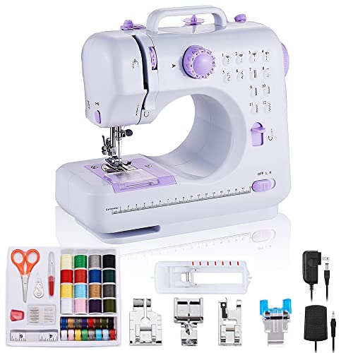 Rxmeili Portable 12-Stitch Sewing Machine, 42-Pc Sewing Kit for Beginners | Pink Mini Sewing Machine, 12 Stitches, 2 Speeds, Foot Pedal, Battery or Plug-In Power, Sewing Light and Storage Drawer - size: 12.2 x 5.9 x 11.8 inches