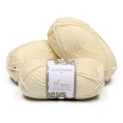 100% Superwash Wool Yarn 3 Skeins 150g DK Weight Knitting Crochet J. White | Sourced from Peru for breathable warmth and 327yd total length per 150g pack ideal for soft baby garments hats and sweater - color: Jasmine White