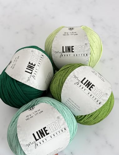 Baby Cotton Yarn, 55% Cotton 45% Acrylic, Fine (2) for Crochet and Knitting 1.76 Oz (50g) / 177 Yrds (162m), Soft Yarn, Amigurumi Yarn - color: Green, size: 1 Skein