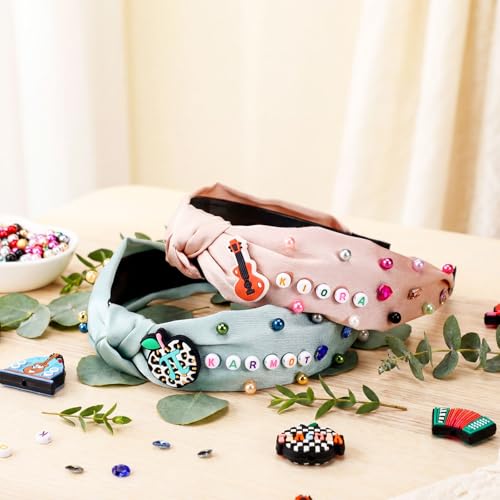 636 Pieces DIY Headband Making Kit Gift Make Your Own Fashion Hair Accessories Set with Teacher Pencil School Alphabet Beads Rhinestone Diamond Pearl for Summer Classmate Graduation Supplies - style: School Themed Style