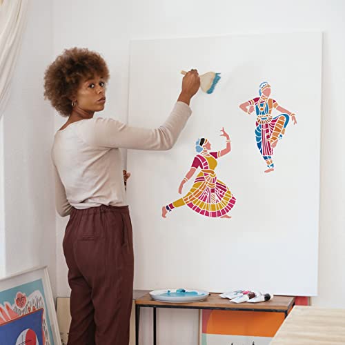 FINGERINSPIRE Indian Dance Stencils - 11.8x11.8 inch Plastic Stencil Templates for Classical Indian Dancer Patterns - color: 2 Indian Dancer