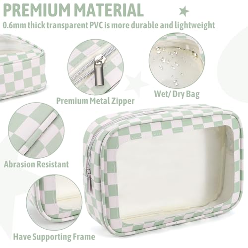 YOPCDJ 3PCS Clear Toiletry Bag,TSA Approved Travel Makeup Pouch with Zipper for Cosmetics and Toiletries，Diaper Bag Organizer Pouch Set,Women's Purse Organizer and Clear Car Bag - color: Green, size: 3pcs