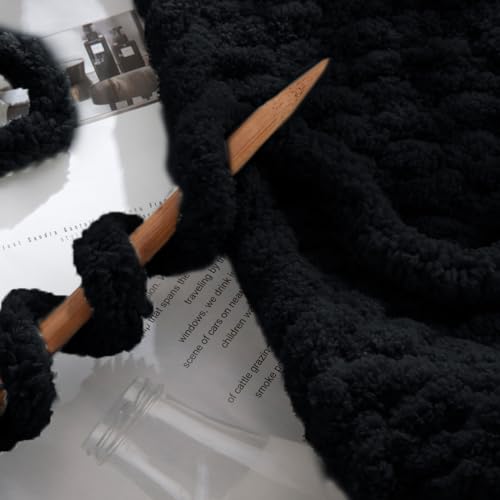 HOMBYS Black Chunky Chenille Yarn for Hand Knitting,Fluffy Soft Jumbo Yarn Crocheting,Super Bulky Big Yarn for Chunky Blanket,Large Thick Arm Knitting Yarn,8 Pack Plush Yarn - color: Black
