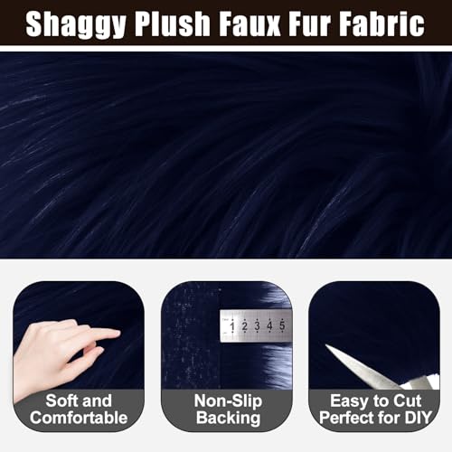 Navy Blue 2x60Inch Faux Fur Shaggy Plush Faux Fur, Fabric Precut Strips Fluffy Fuzzy Faux Fur, Craft Beard Hair, Beard Miniature Dolls Rugs Mats Gift, Winter Halloween Christmas Costume Party Decor - color: Navy Blue
