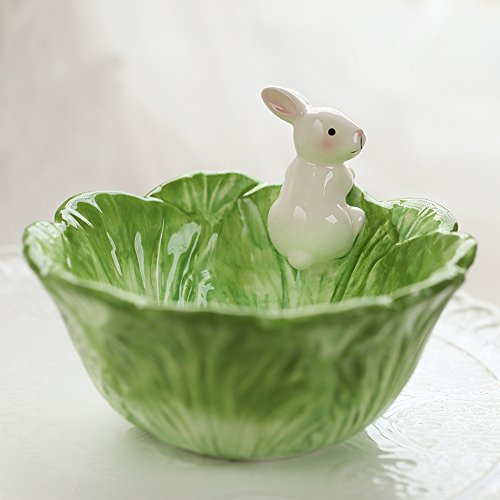 WAIT FLY Cute Cartoon Cabbage with Rabbit Shaped Ceramic Bowls Rice Bowls/ Salad Bowls/ Soup Bowls/ Saucer - color: Cabbage