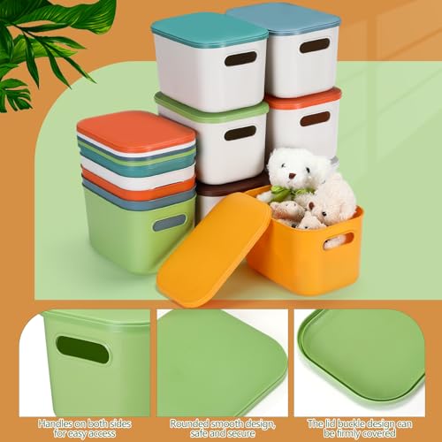 Thyle 12 Pack Stylish Color Storage Bins with Lids for Classroom | Stackable with Handles and Labels, Organizer for Toy Craft Classroom Storage, Shelf Bedroom Organizing, 10x7x6 Inch - color: Stylish Color